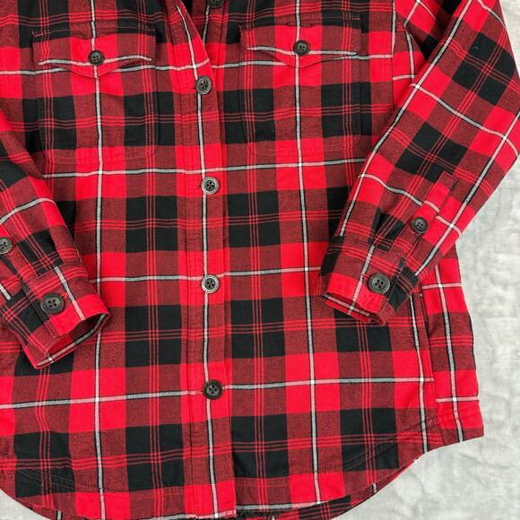 Eddie Bauer Jacket Shacket Womens Medium Red Black Plaid Sherpa Button Up (0735) - Picture 3 of 12